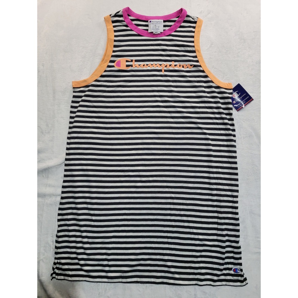 NWT Champion Campus Tank Dress Women XL Black White Striped Sporty Logo